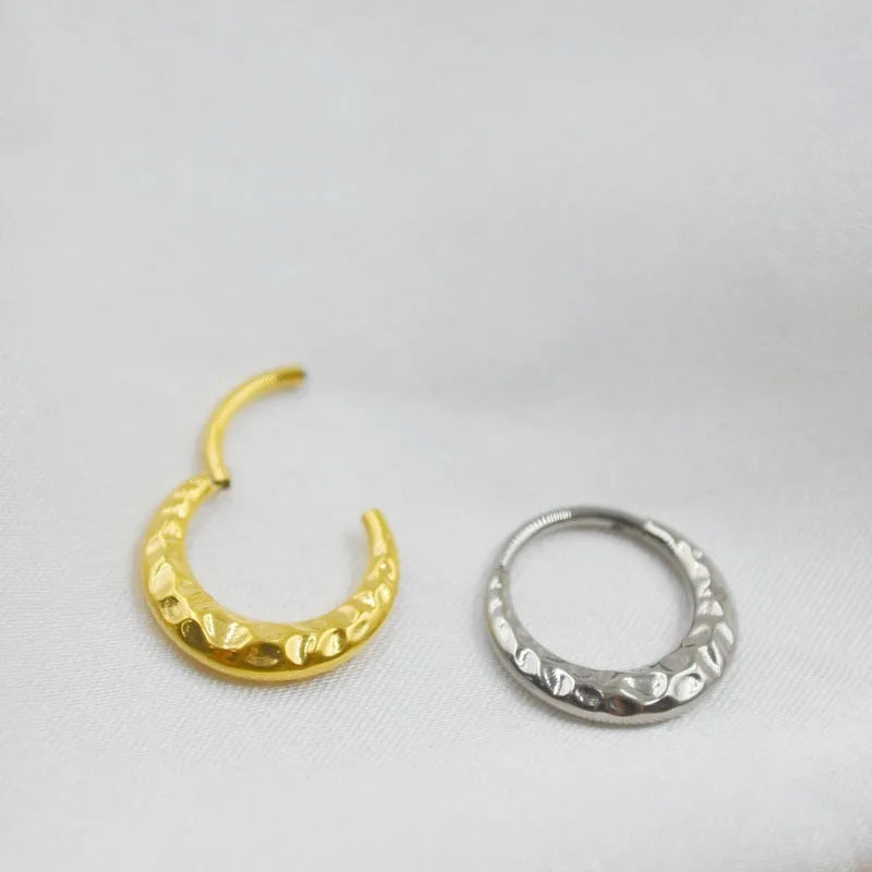 Titanium alloy concave-convex carved nose ring in gold or silver colour with ASTM F136 certification