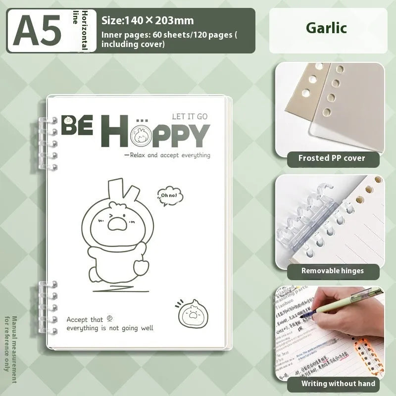 Loose spiral notebook with detachable coil in A4 size, simple fresh design, frosted cover