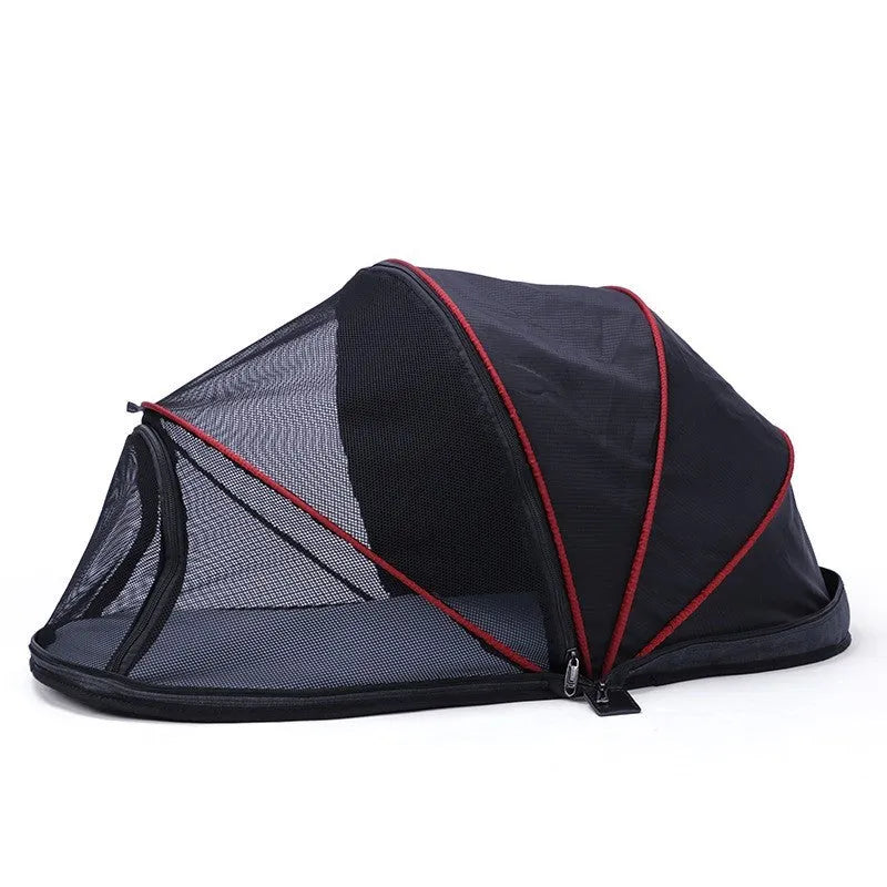 Foldable cat tent with half mesh design in blue colour variant