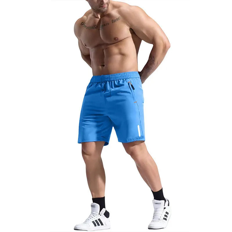 Men's elastic waist shorts in army green made from bamboo and polyester blend fabric for sports.