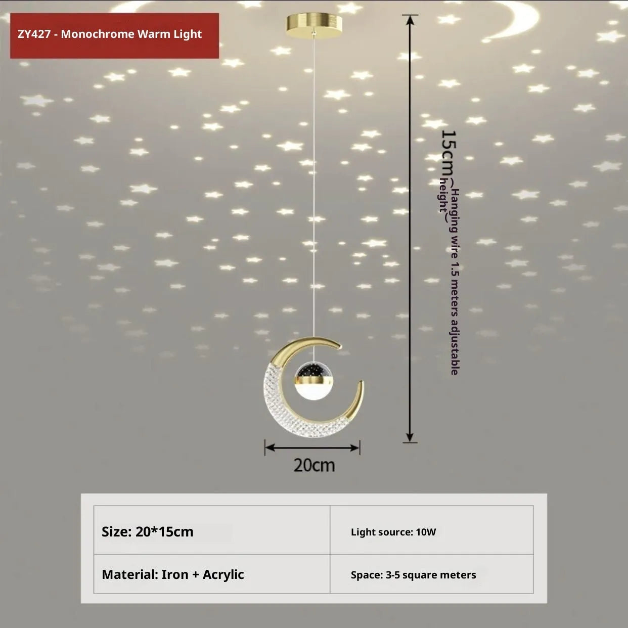 Adjustable pendant light in gold finish with simple modern design for living room or dining room