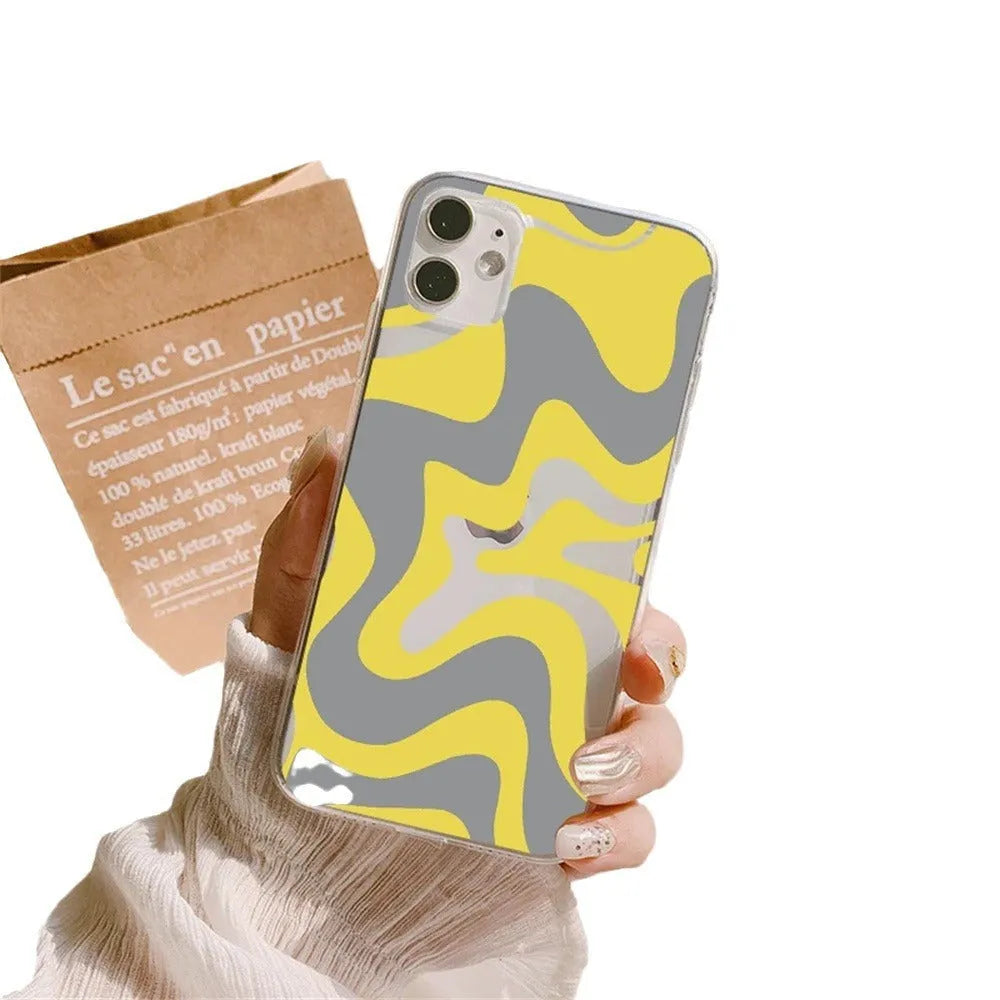 Striped wave transparent TPU soft shell phone case for iPhone 13 14 15 series with fall protection
