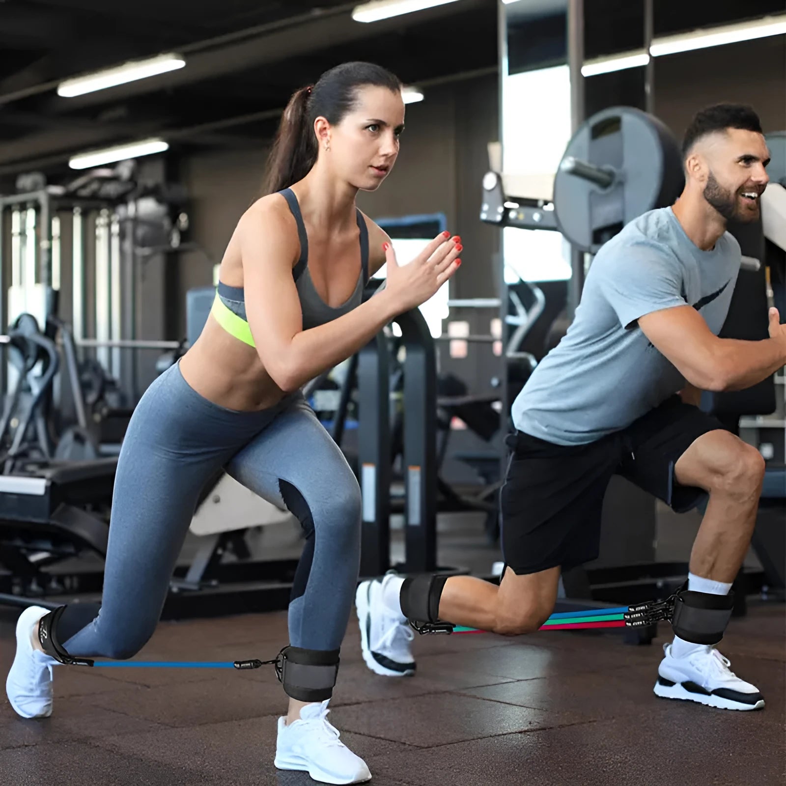 TPE resistance bands set with three tension levels and foot loops for leg exercises