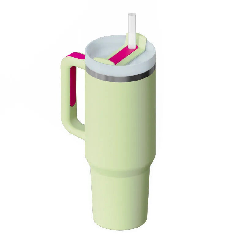 40 oz stainless steel insulated tumbler with handle and straw in multiple colours