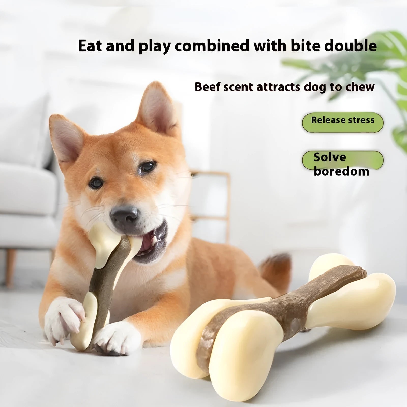 Cowhide and nylon bone grinding chew rod for dogs in two sizes