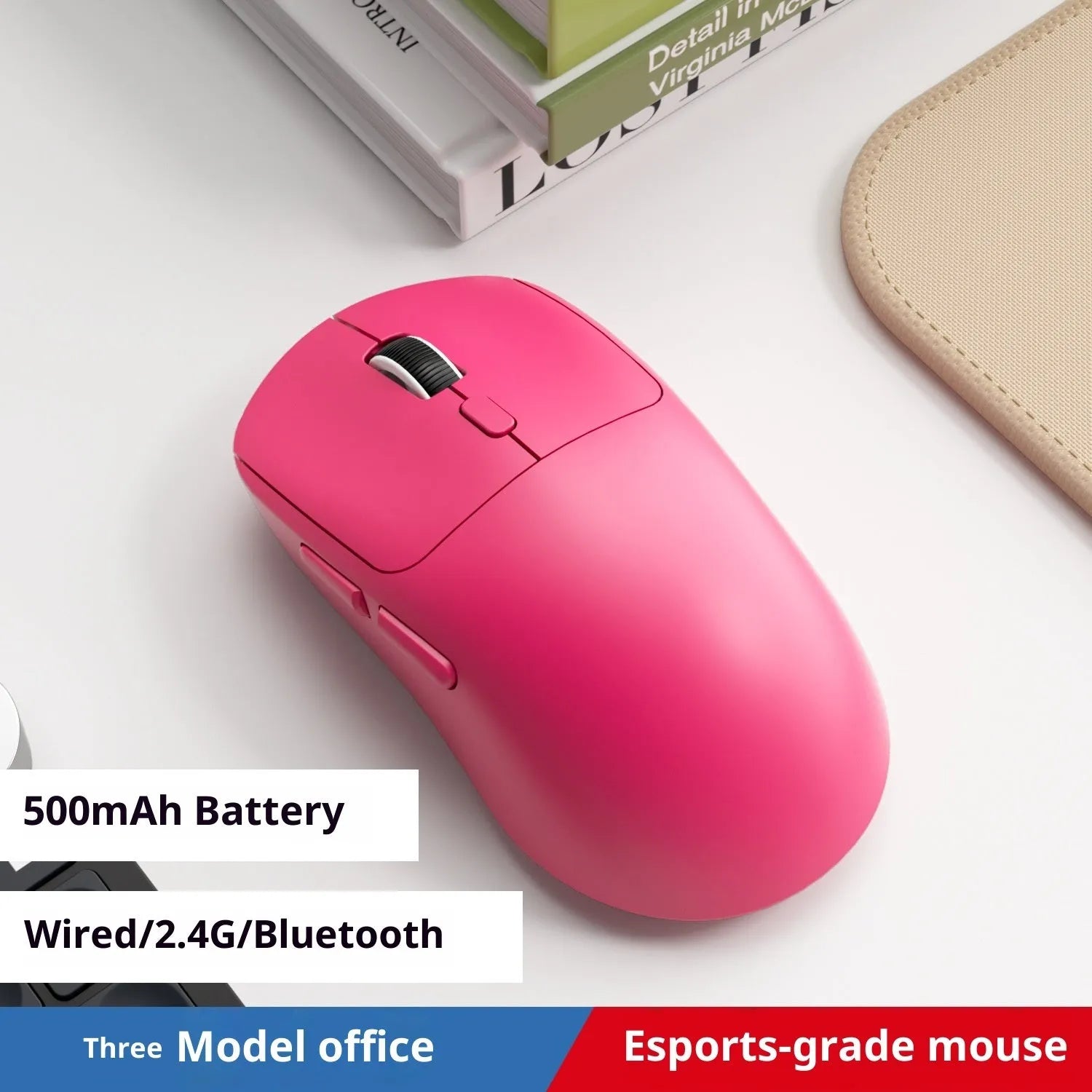 Multi-colour three-mode Bluetooth wireless mouse with USB receiver and charging cable for laptop use
