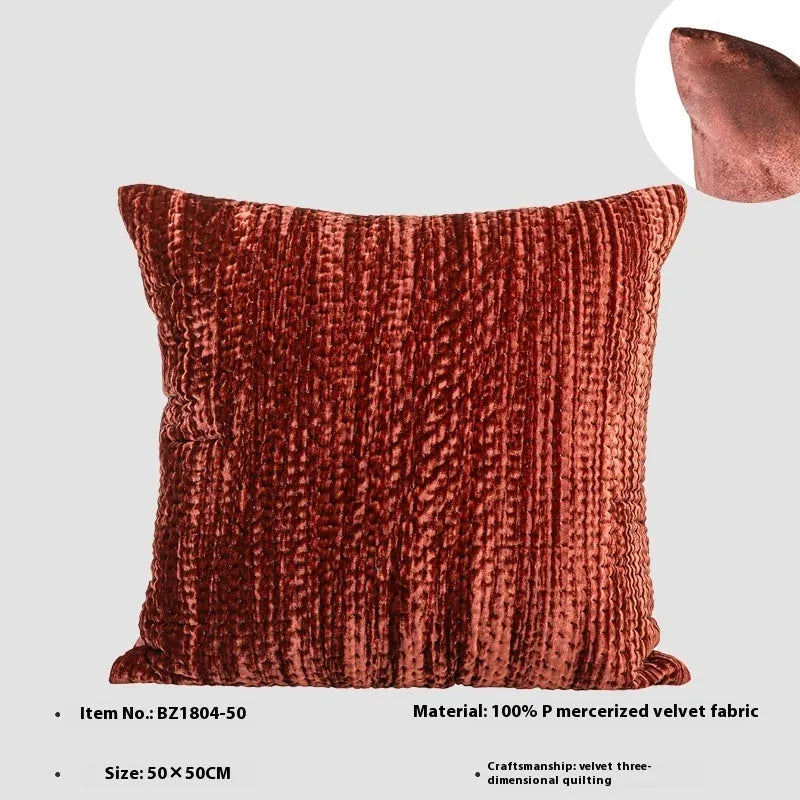 Chinese style antique modern quilted cushion pillow in velvet, shown in square and waist sizes.