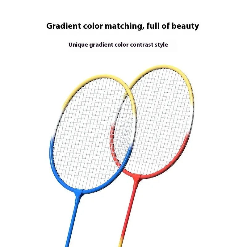 Ultra-light alloy badminton racket pair in blue and red colours for recreational play
