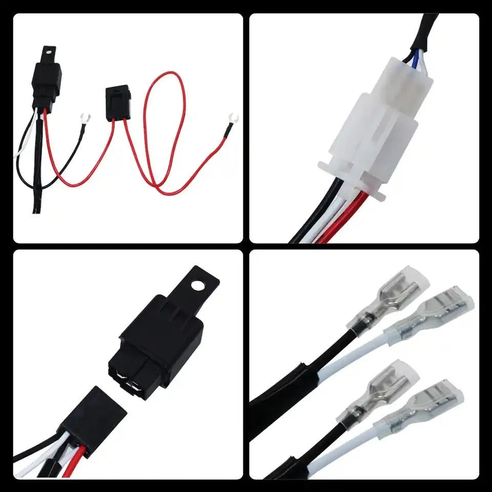 One drag two LED work light wiring harness with 2 metre silicone cable for automotive roof spotlight installations