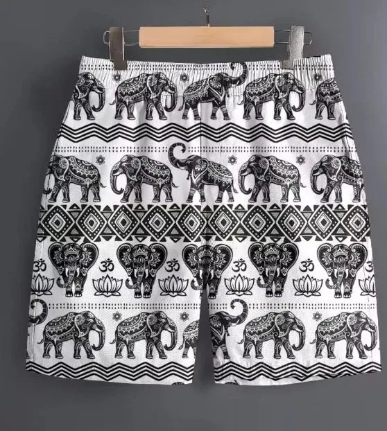 Men's casual polyester shorts in a stripe pattern, shown in a range of sizes for outdoor sports.