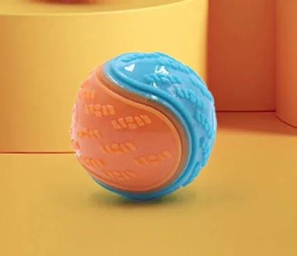 TPR dog training ball with sounding mechanism in red and blue colour combination