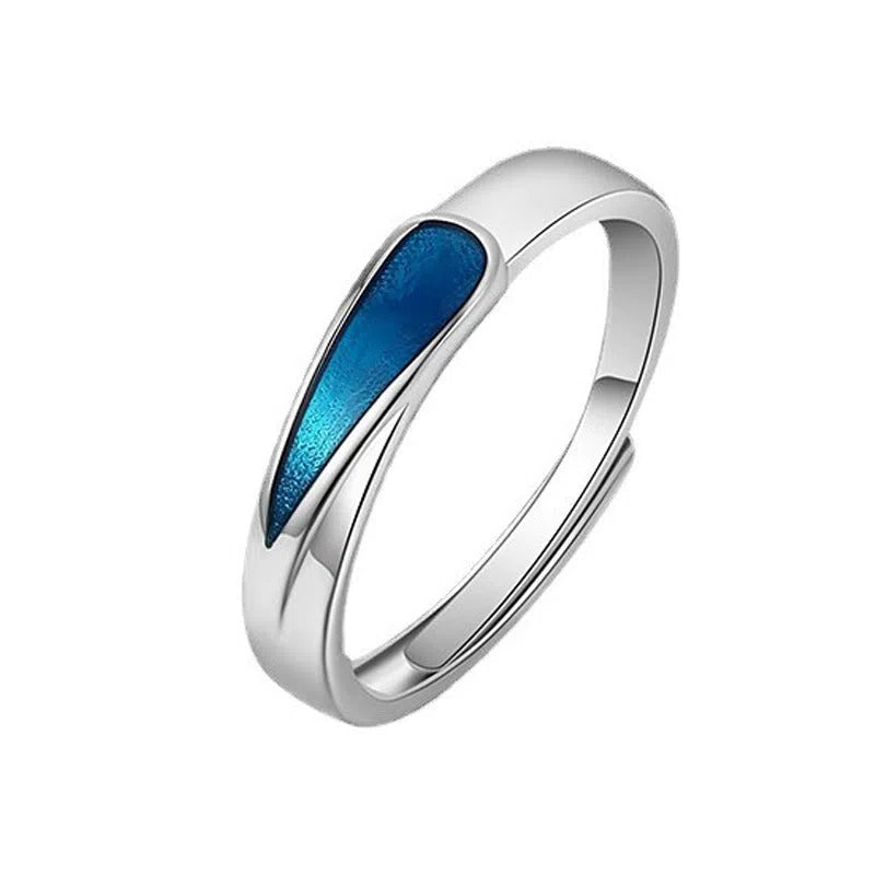 Blue water drop shaped copper ring with textured glue dripping finish, J801 Rupert style for men and women