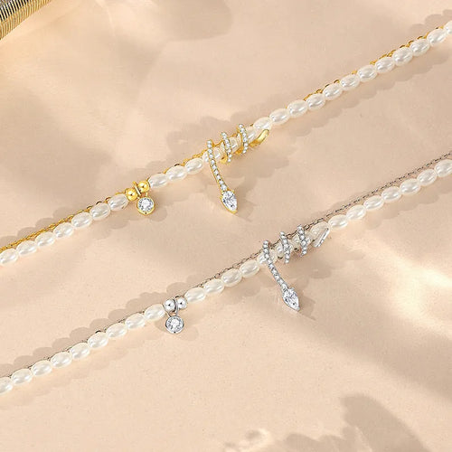 Women's snake motif beaded bracelet in 925 silver with gold or white gold colour finish.