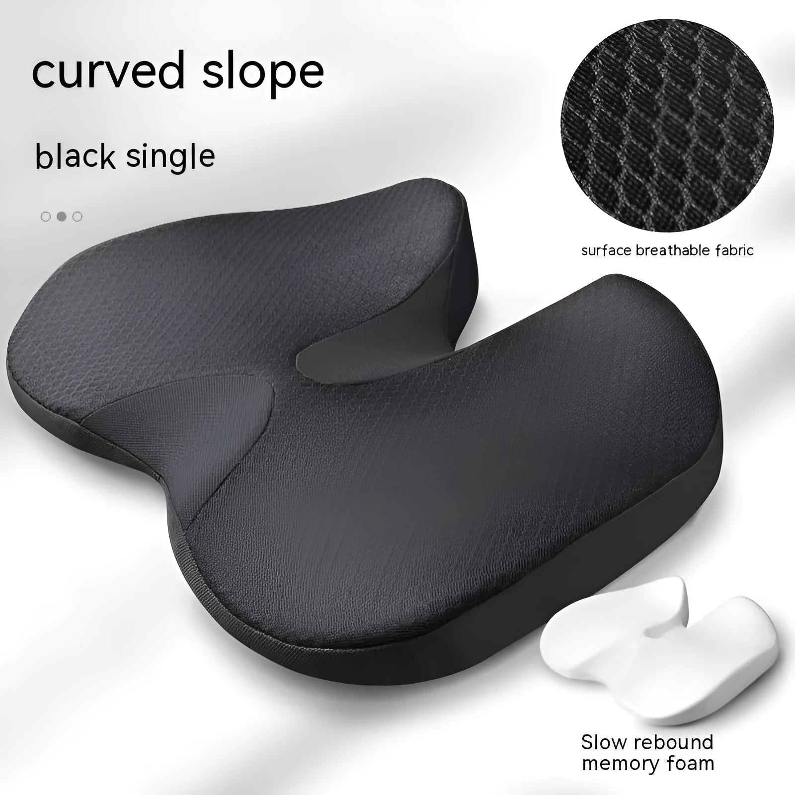 Curved bevel edge seat cushion for tailbone support in solid colour options
