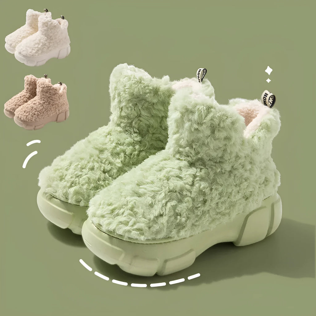 Winter Cashmere Snown Boots women 6cm platform plush upper artificial fur lining round toe flat heel green colour