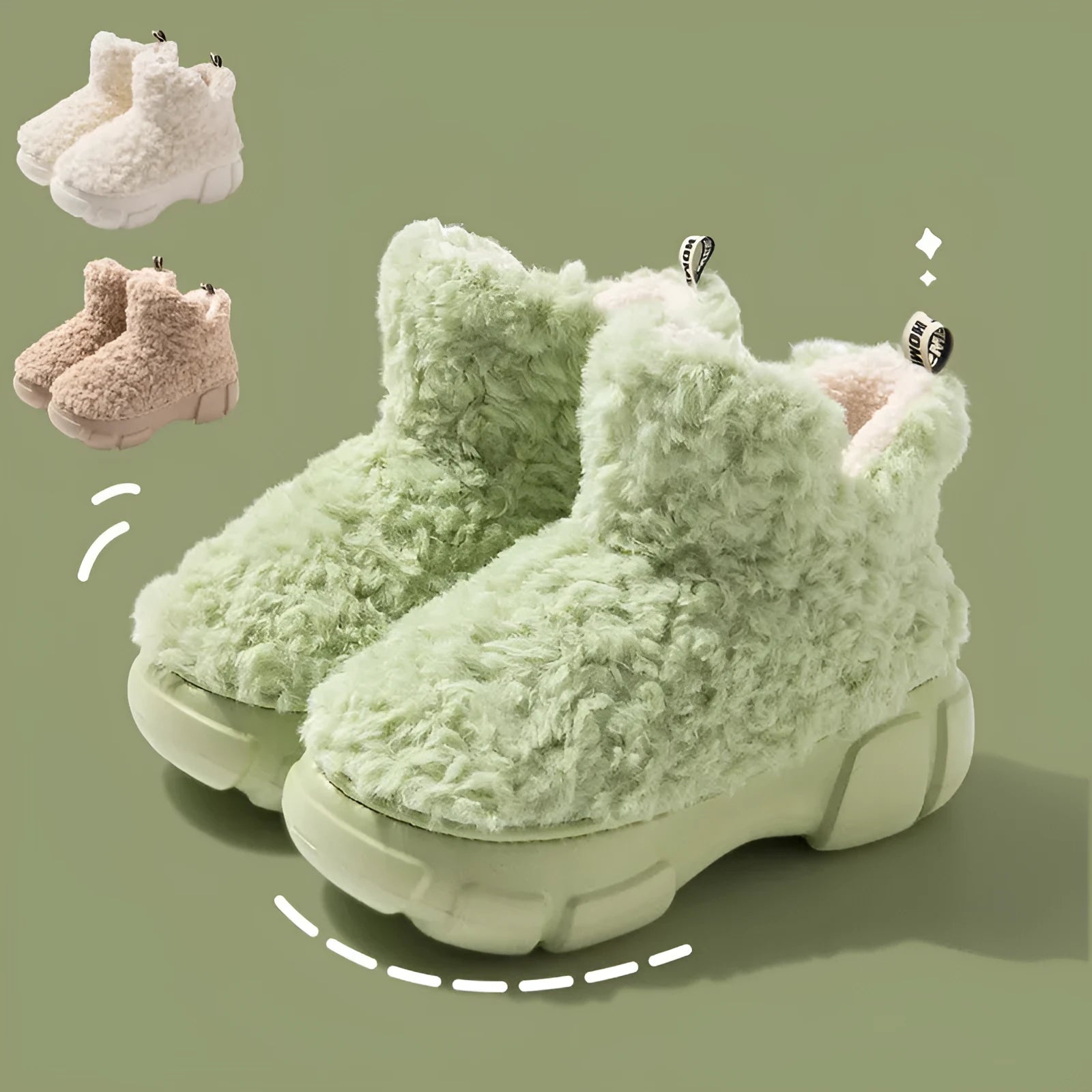 Winter Cashmere Snown Boots women 6cm platform plush upper artificial fur lining round toe flat heel green colour
