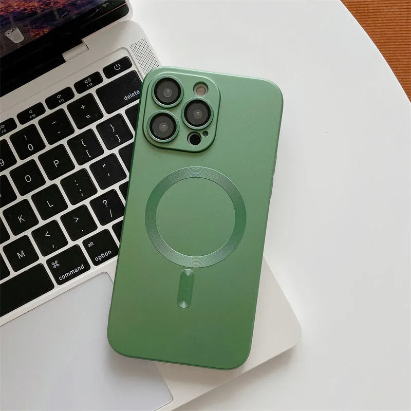 Aluminium alloy frame iPhone case showing magnetic snap closure and camera lens protection