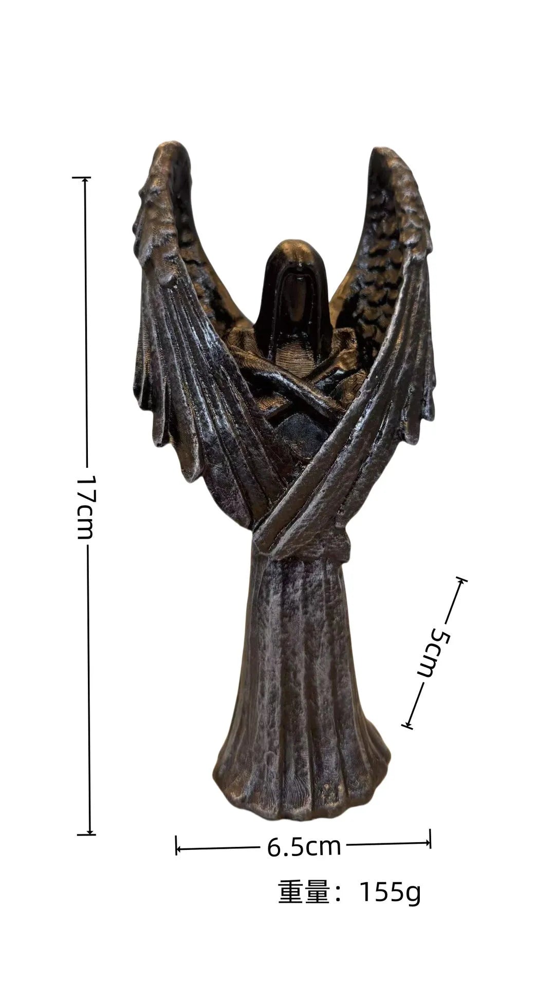 Dark Angel resin statue ornament with gothic theme, dimensions 6.5 by 5 by 17 cm.