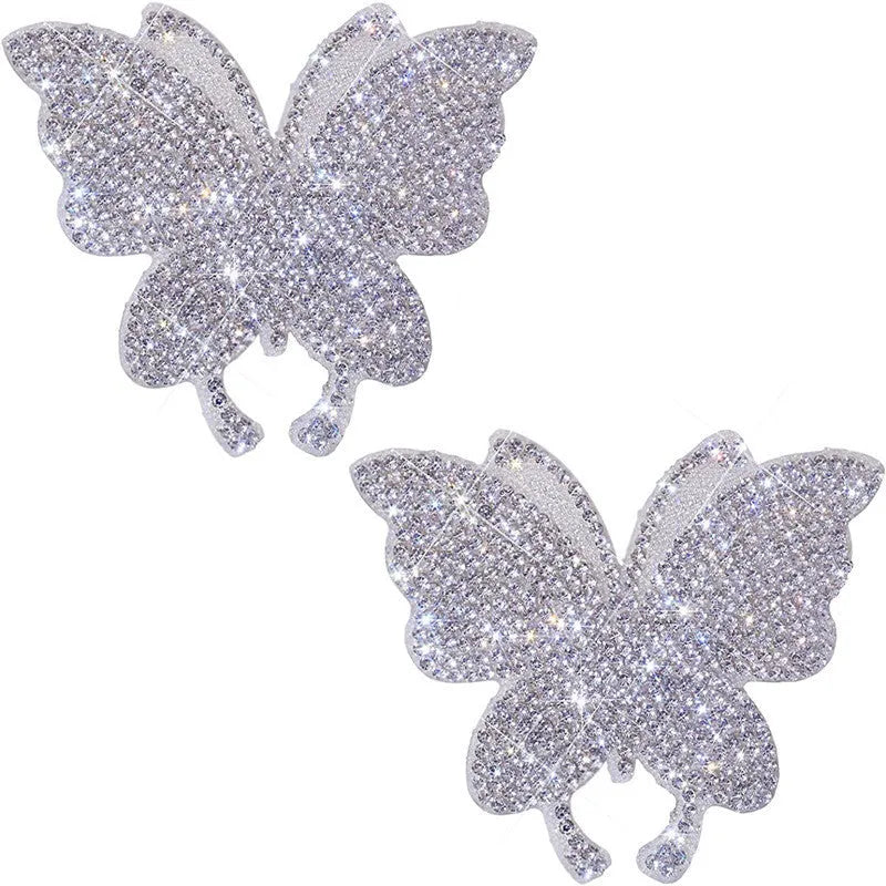 White diamond glass car sticker in butterfly or bear paw shape, 7cm by 6cm, for vehicle window decoration