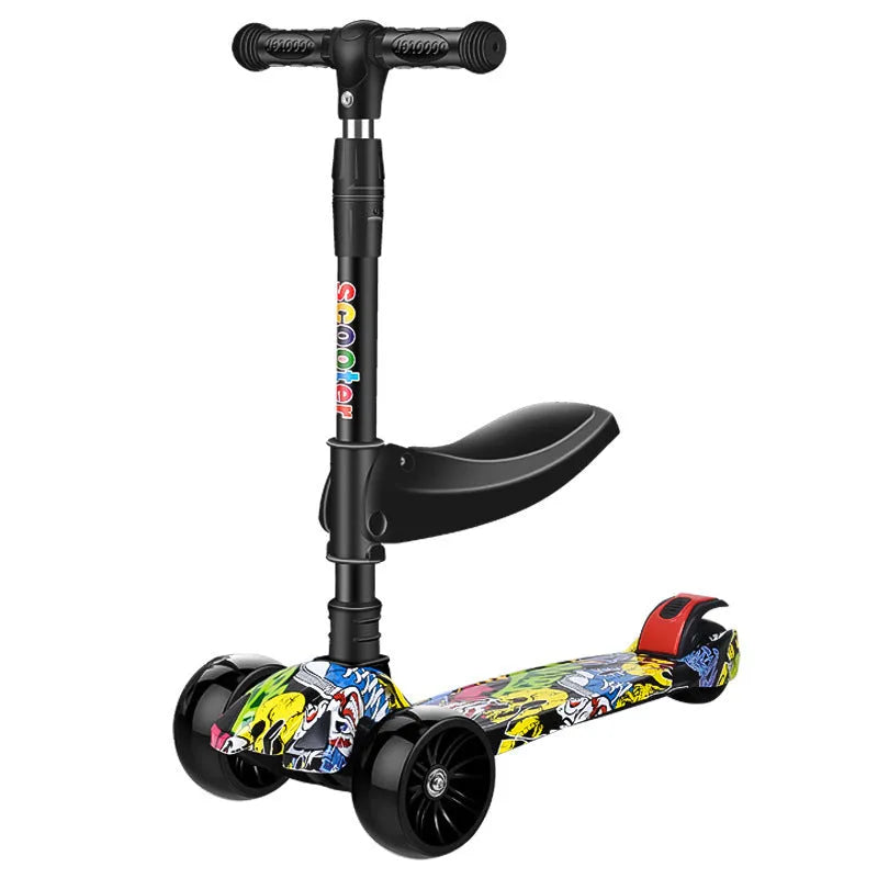 Children's scooter with three wheels, PP material and steel plate frame, in black colour