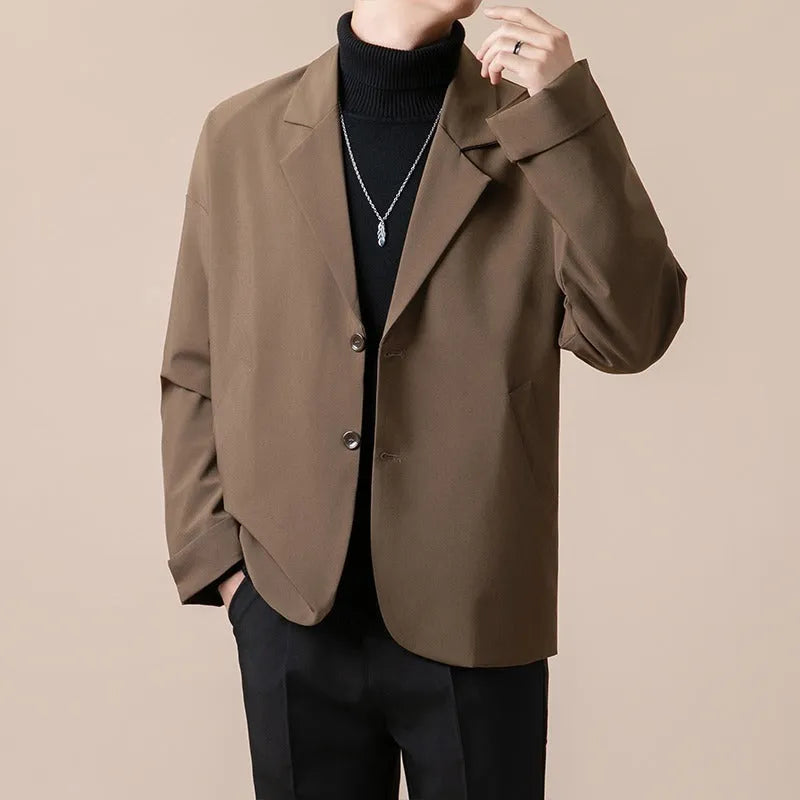 Men's casual loose suit jacket in polyester blend fabric available in four colours