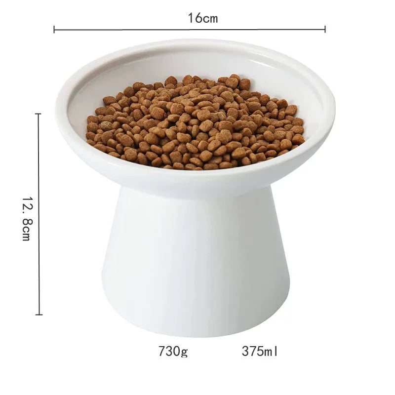 Ceramic elevated cat bowl with wide shallow design in blue, green, pink or white