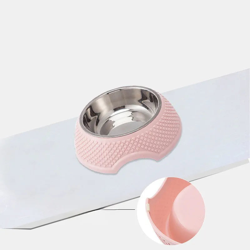 Square stainless steel pet bowl with a non-slip base in blue, green, and pink colour options