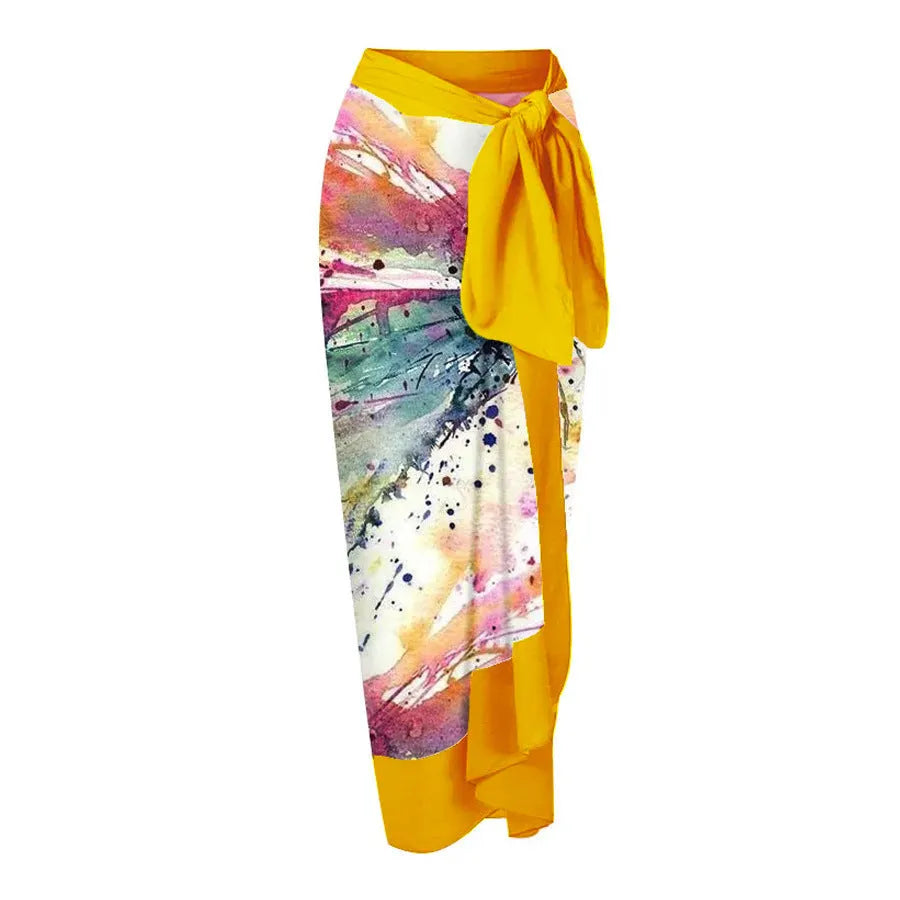 Yellow women's one-piece nylon swimsuit with belly cover, sleeveless, available in sizes S to XL