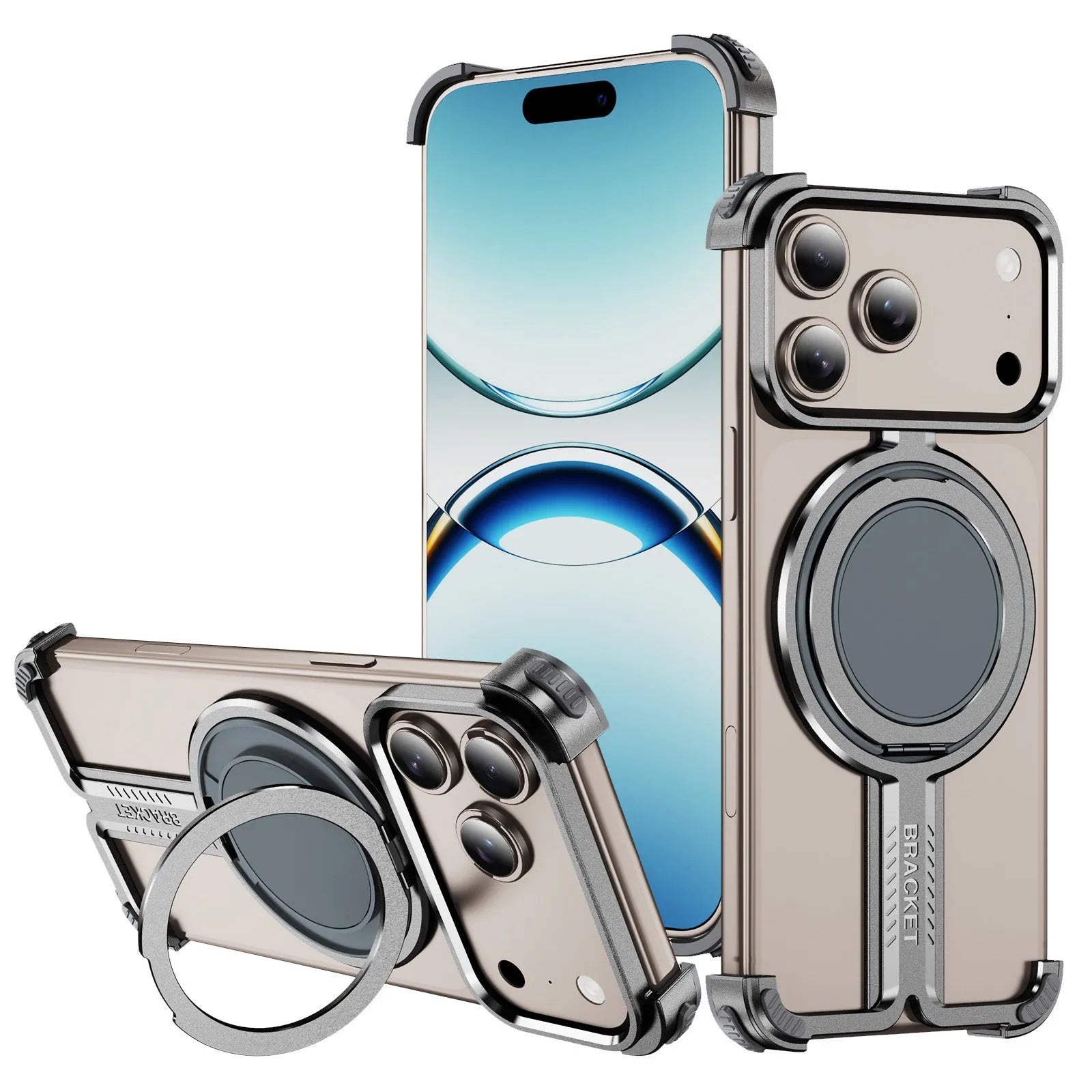 Titanium alloy bone sensing bracket phone case frameless design for iPhone 17 series in black