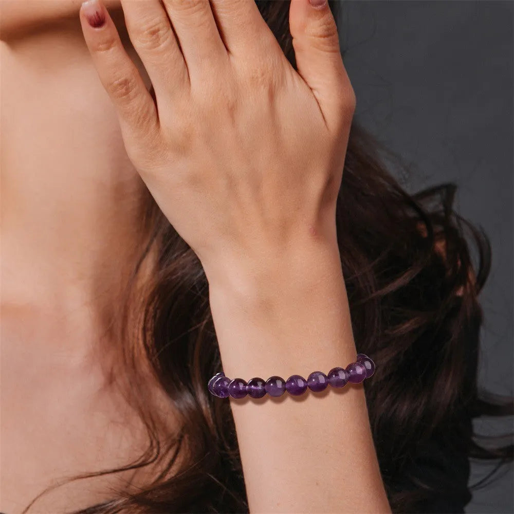 Handmade natural stone bead elastic string bracelet with birthday card, unisex geometric circle design, 17cm size