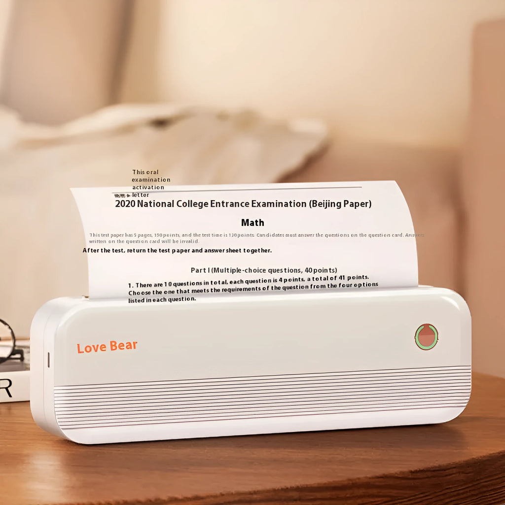 Ailixiong P40 mini portable A4 thermal printer in blue or white, showing compact size.