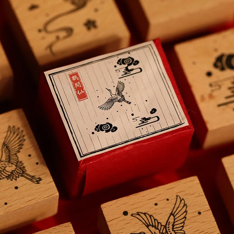 Mr. Paper wooden seal with crane design rubber printing plate for DIY stationery crafting