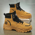 Men's black and yellow Martin boots with high-top design and injection moulded soles
