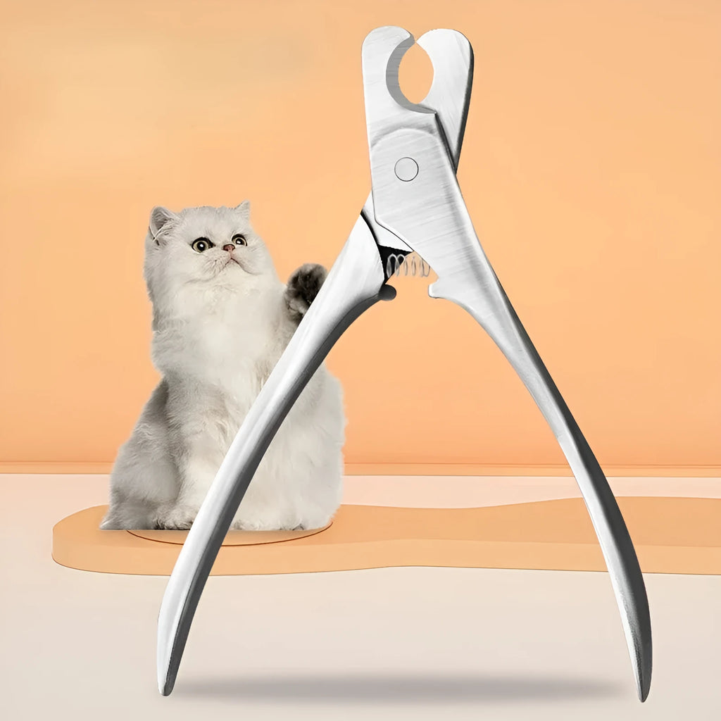 Silver professional pet nail clipper with safety guard for trimming dog and cat nails