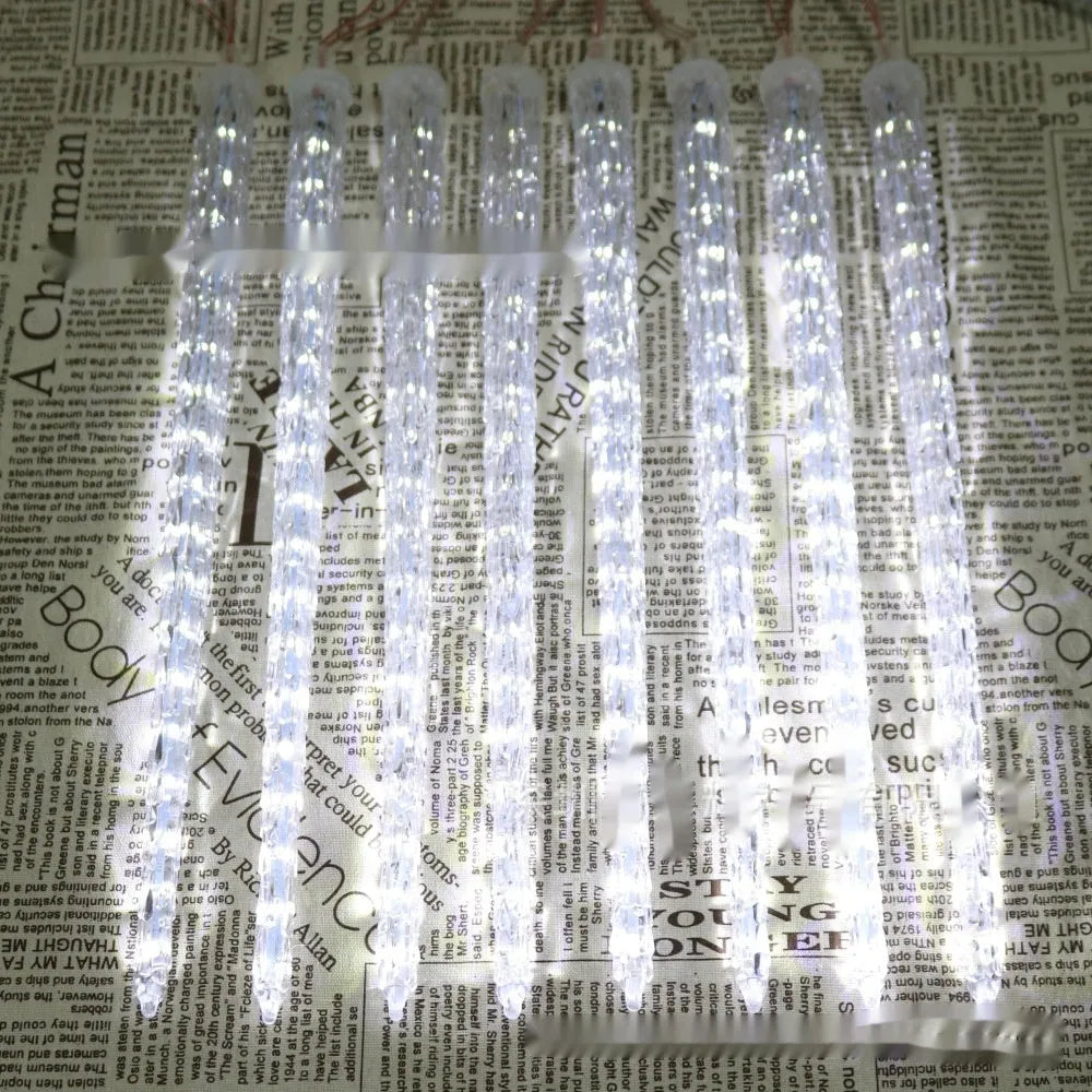 LED ice cone shaped meteor shower solar Christmas ornamental festoon lamp with flower design