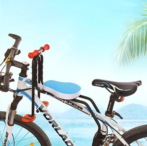 Child seat for bicycle and car with steel pipe frame in black colour
