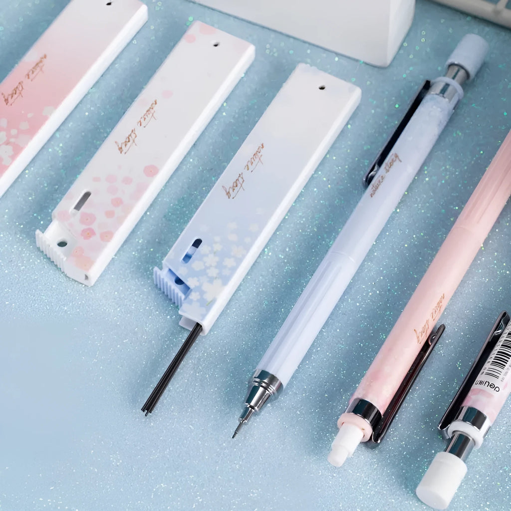 Three cartoon automatic pencils with 0.5mm lead and three boxes of refills