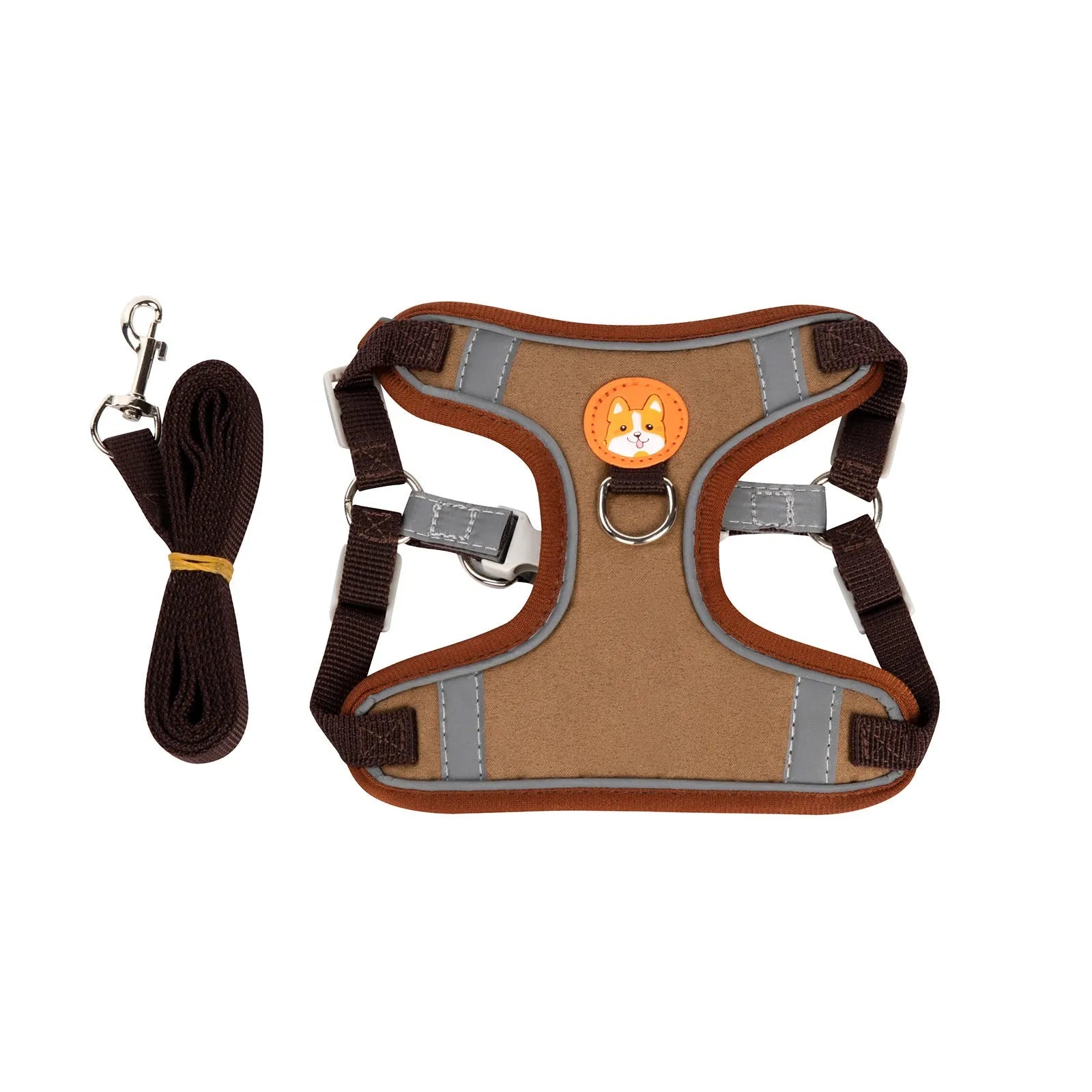 Adjustable purple dog haulage rope harness with chest strap shown on a dog.