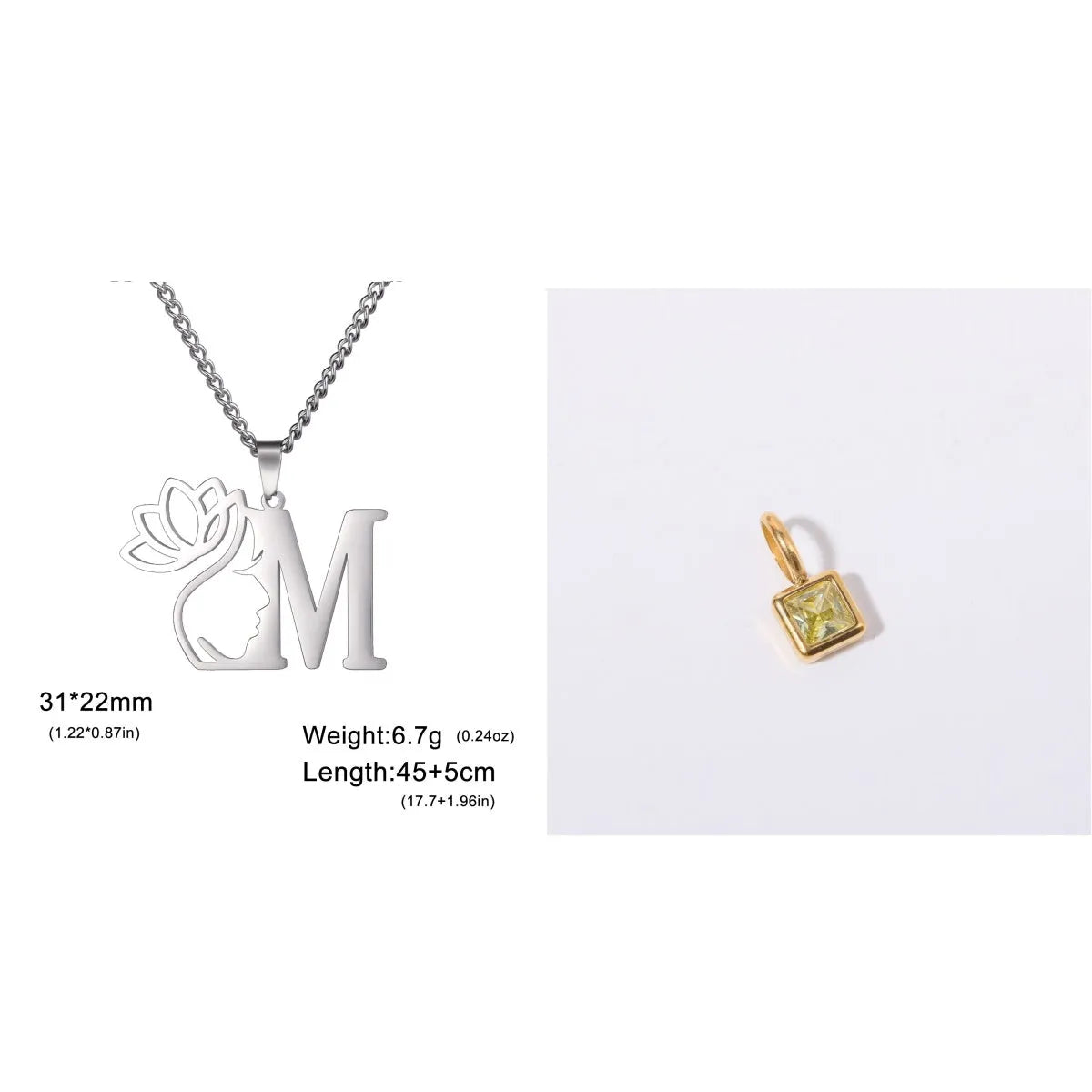 Stainless steel cross chain necklace with pendant in gold or silver electroplated finish