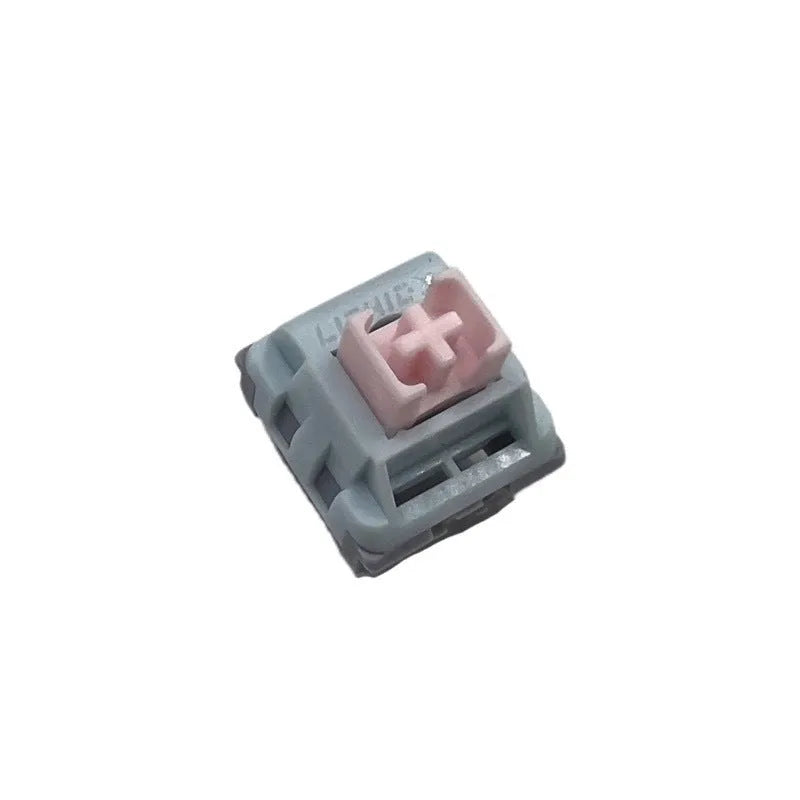 Four dew axis-4 coloured mechanical keyboard switch bottom housings showing bridge plug-in structure