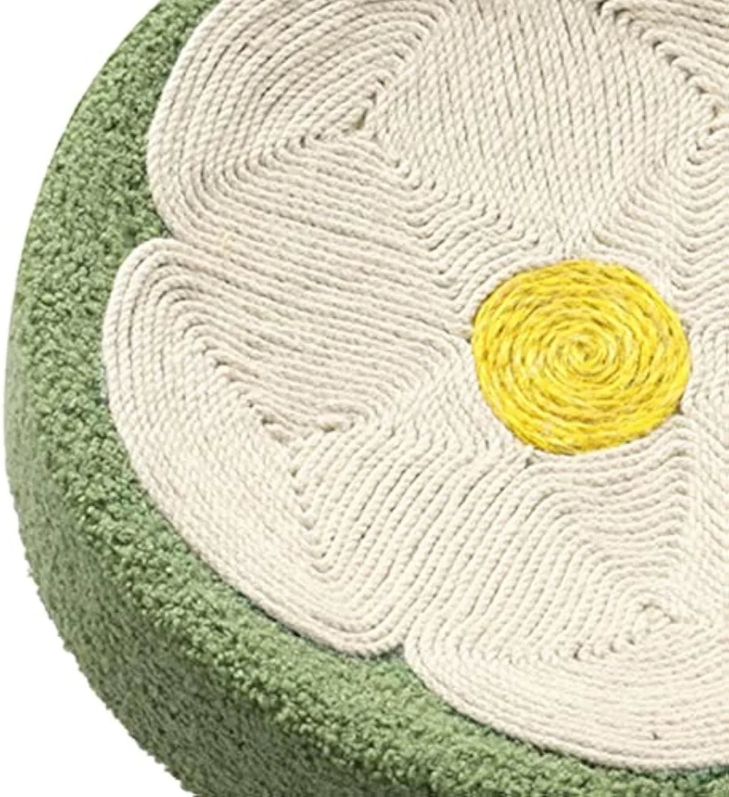 Green round cat scratcher bowl with sisal surface measuring 39cm diameter