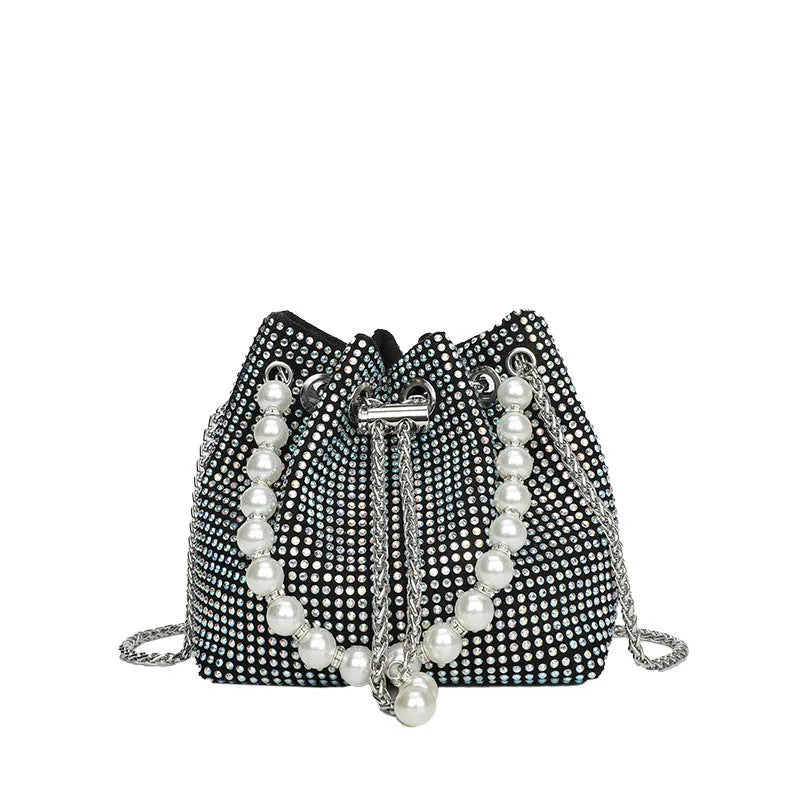 Fashion light diamond crossbody shoulder bag with chain strap in bucket shape