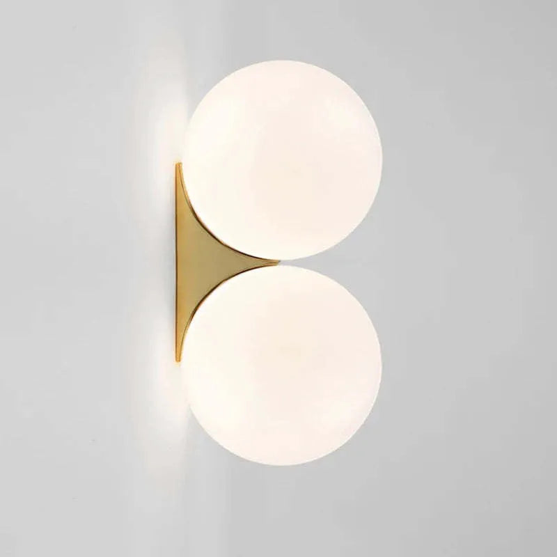 Nordic double-headed gold wall lamp with glass ball shade for bedroom bedside