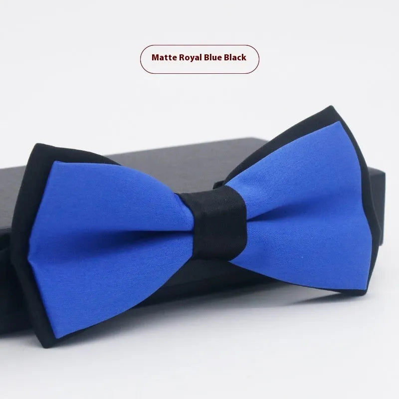 Solid colour flat head bow tie for formal wear in multiple colours including black, red, and blue.
