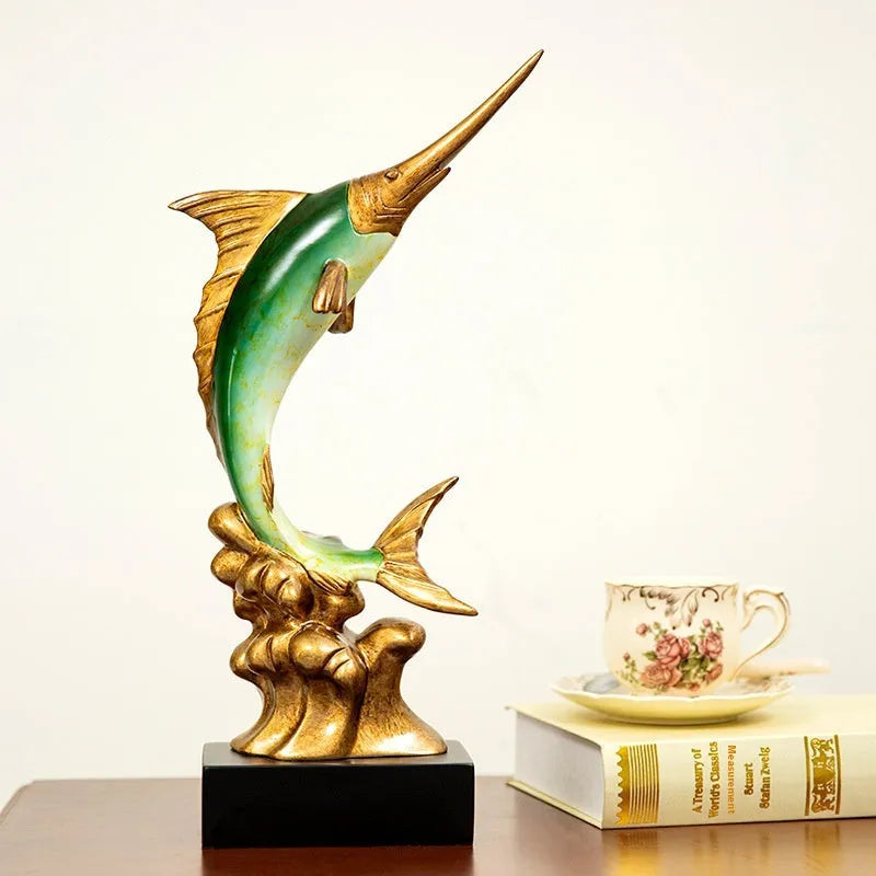 European style swordfish decorative ornament in resin and plastic, shown in one of four colour options