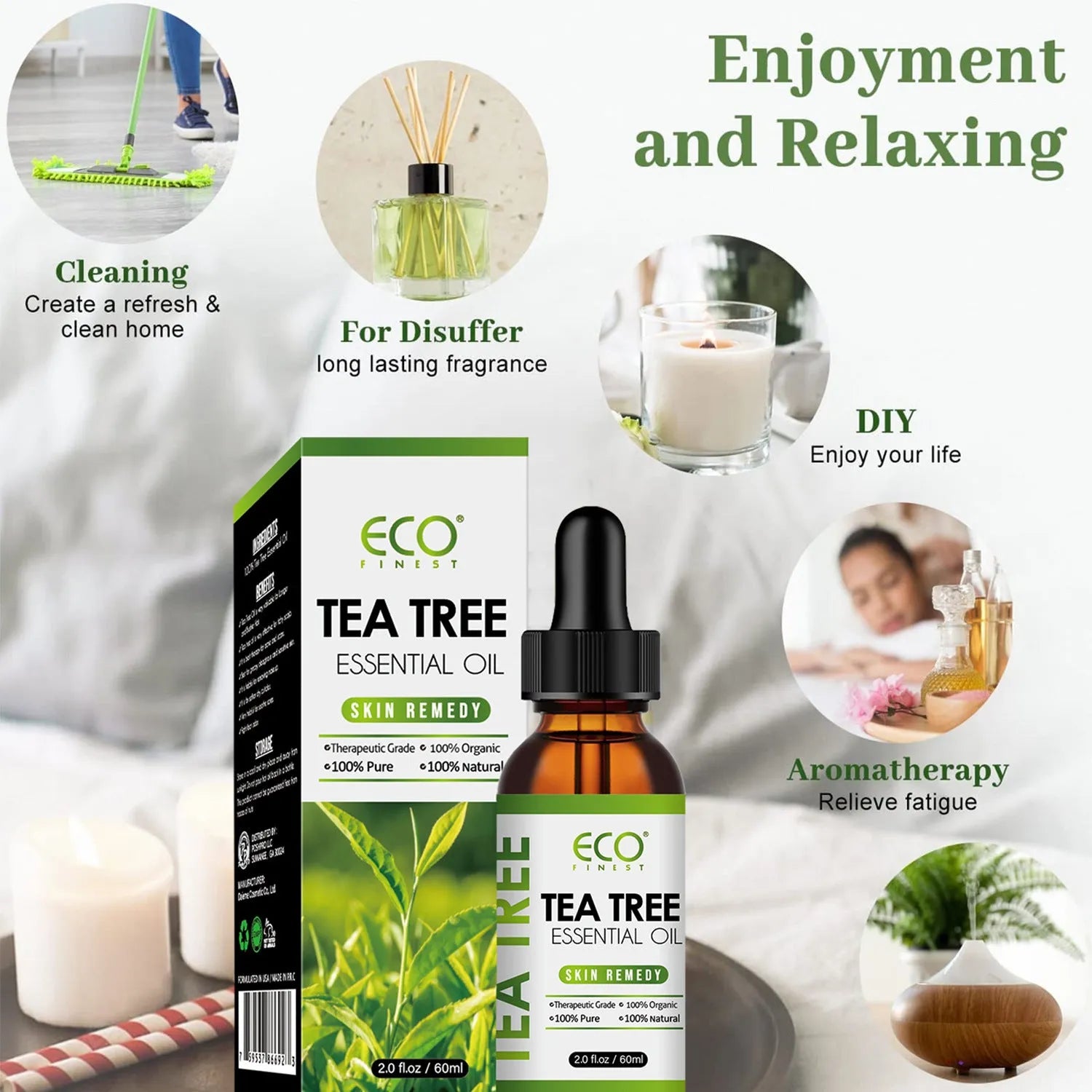 60ml tea tree essential oil bottle for acne treatment massage