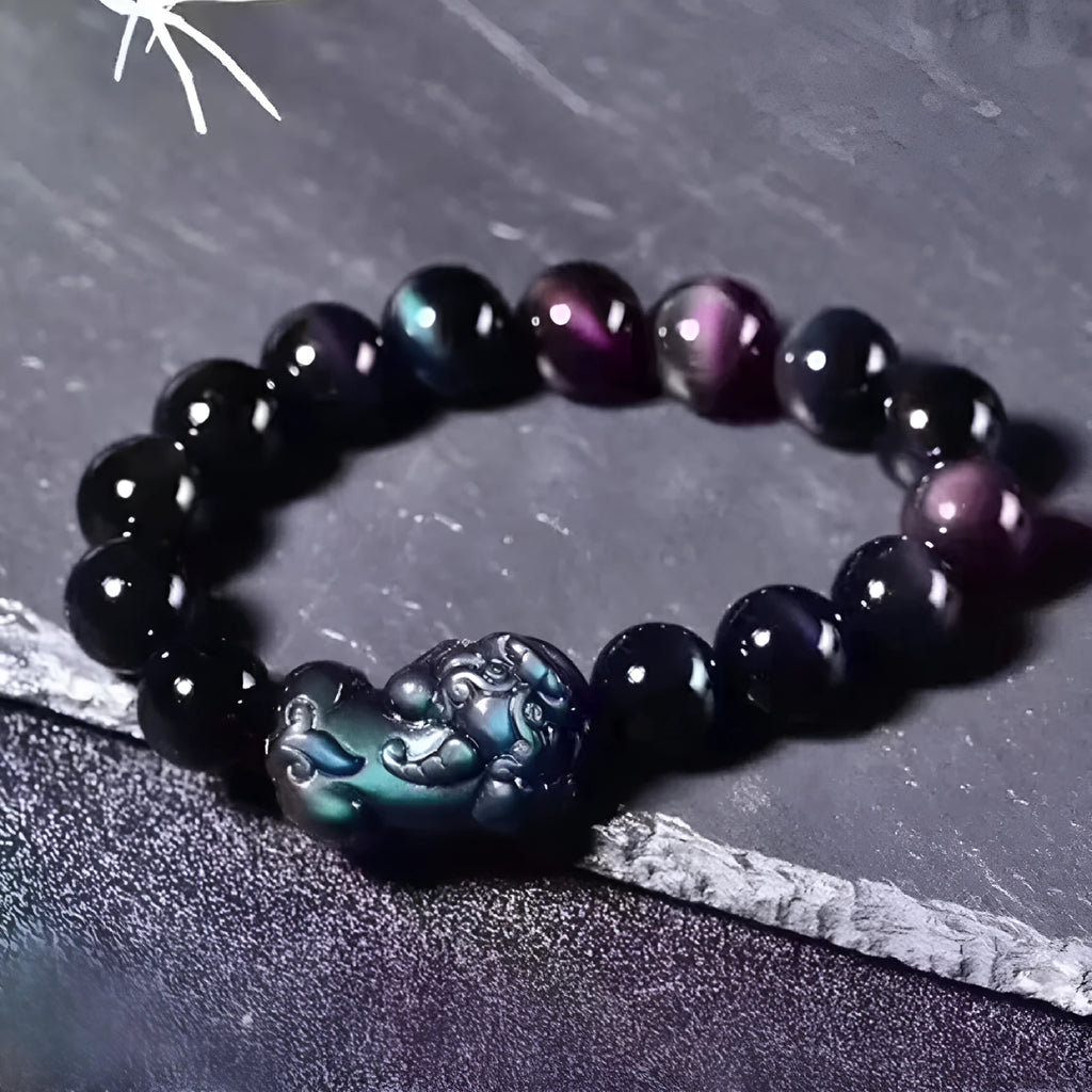 Natural ice colour obsidian crystal bracelet with polished beads in various size options