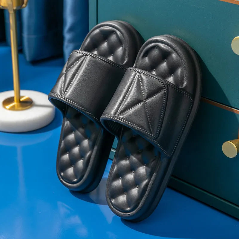 Non-slip bathroom slippers with thick EVA sole in multiple colours