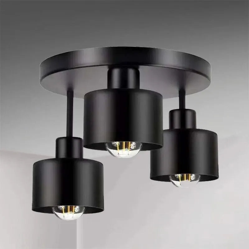 Wrought iron ceiling light black ribbon three-head lampshade alloy modern simplicity