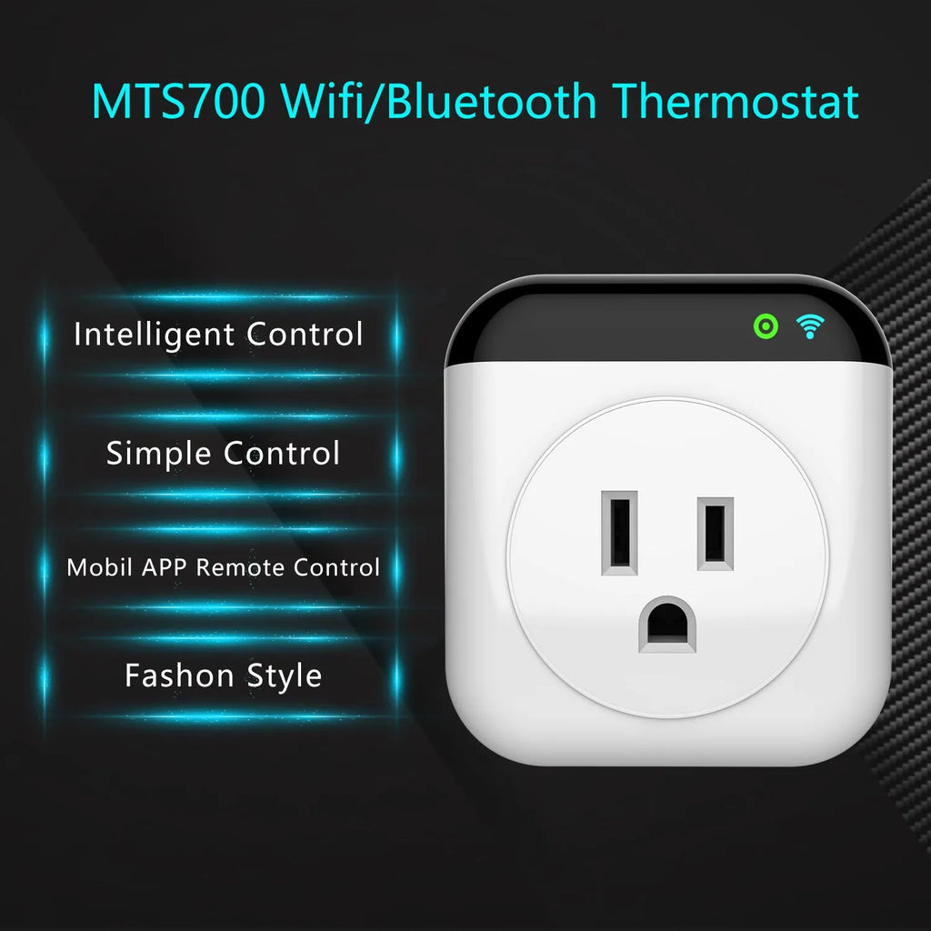 White Tuya WiFi smart temperature control socket with US 3-hole outlet and temperature sensor probe